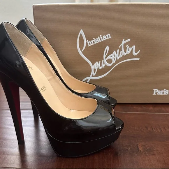 Christian Louboutin Black Peep Toe Heels - Picture 1 of 7